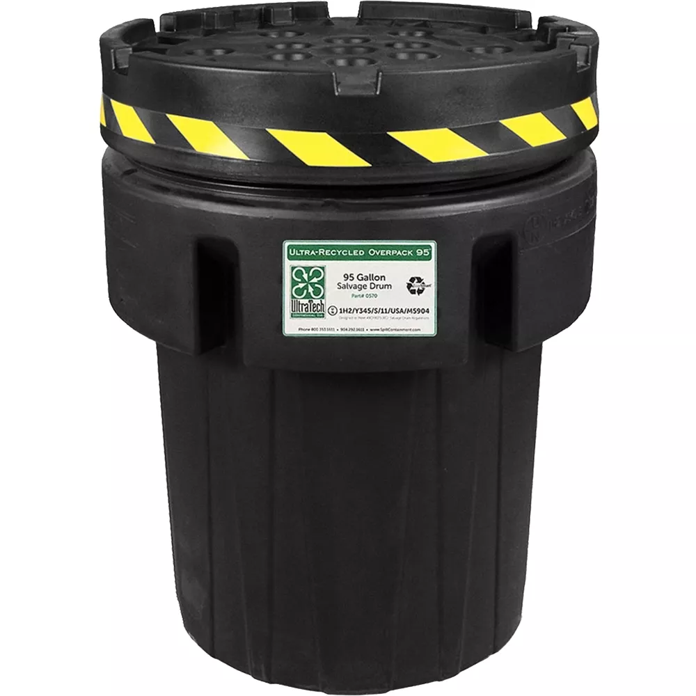 0570 95 Gallon Recycled Plastic Salvage Overpack Drum with Screw On Lid, UN Rated