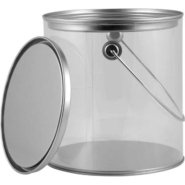 1 Gallon Art-Style Clear Plastic Paint Can with Ears, Bail and Lid (Case Pack)