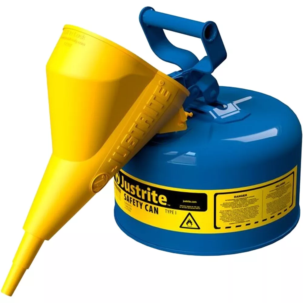 1 Gallon, Type I Safety Can w/Self-Close Lid for Flammables, Blue, Funnel