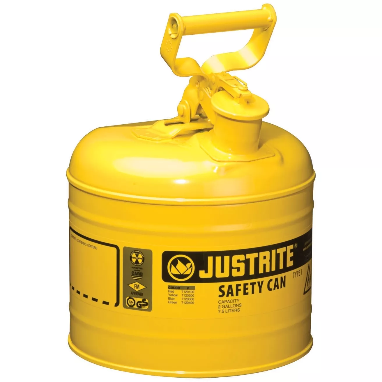 2 Gallon, Type I Safety Can w/Self-Close Lid for Flammables, Yellow (Multi-Lingual)