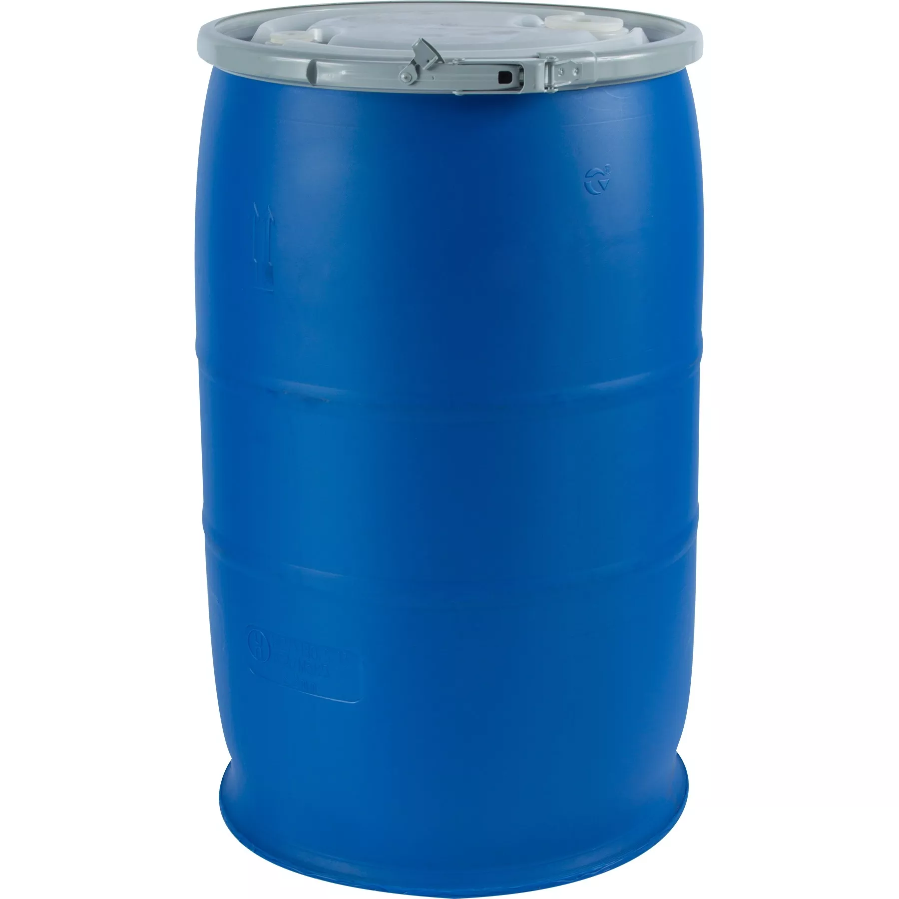 30 Gallon Blue Plastic Drum, UN Rated, 2" & 3/4" Fittings